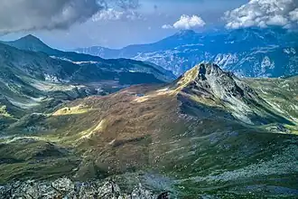 View of Mount Tantané (on the left) from Becca Trecare [it]. On the right, the Punta Falinère and the Falinère lake
