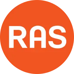 The capital letters R A S in an orange circle.