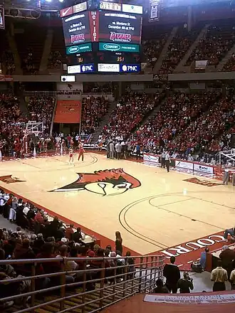 Interior of Redbird Arena during a timeout during a game between the Illinois State University Redbirds and University of Nevada-Las Vegas Rebels on December 1, 2010