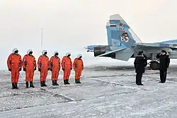Pilots of the Su-33 during a ceremony before the flight
