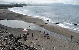 Santa Bárbara beach on the northern coast of Ribeira Seca, the most popular destination for surfers on the island.