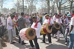 Drummers of Indo-Caribbean community celebrating Phagwah (Holi) in New York City, 2013