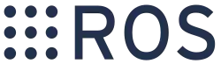 A minimalistic logotype consisting of nine dots arranged in the three-by-three grid and "ROS" to the right. All elements of the dark shade of blue.