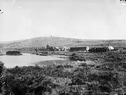 monochrome view of railway sidings