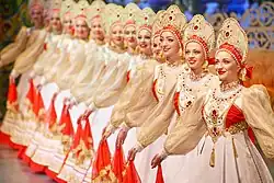 Women of Russian dance ensemble with kokoshniks in 2017