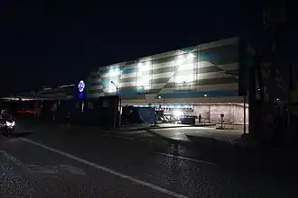 The mall under construction at night in February 2020