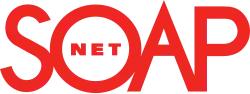 A red word "SOAP" with a red word "NET" inside the letter "O"