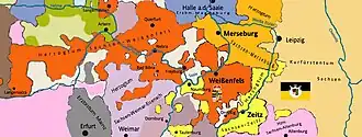 Territory of the Duchy of Saxony-Weissenfels 1657 (orange)