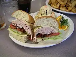 French bread sandwich with fries