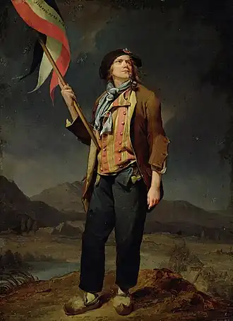 18th century French Sans-Culotte revolutionary wearing baggy pantaloons as a statement of equality