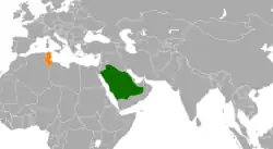Map indicating locations of Tunisia and Saudi Arabia