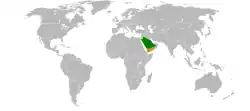 Map indicating locations of Saudi Arabia and Yemen