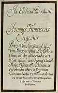 Epitaph John Francis Eugene of Savoy, from the Thesaurus Palatinus