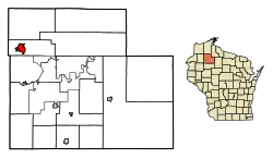 Location of Hayward in Sawyer County, Wisconsin