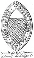 Seal of Iseult de Dol (1183) wife of Asculf de Subligny. Drawing published in 1707.