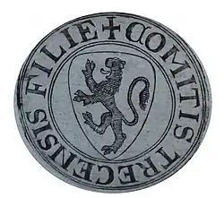 Seal of Marie de Champagne, wife of Baldwin IX of Flanders (1198). Drawing published in 1643.