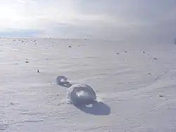 Snow rollers leaving tracks in the snow