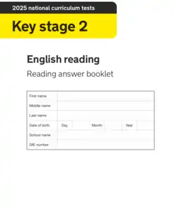 The front cover of the 2025 reading SATs test