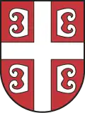 Serbian cross as seen in the "shield" of the coat of arms of Serbia