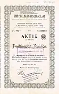 Share of the Sihlthalbahn-Gesellschaft, issued 24. March 1893