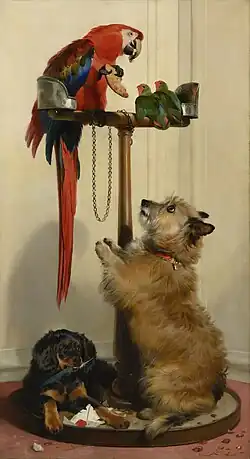 Islay, Tilco, a Macaw and Two Lovebirds by Edwin Landseer