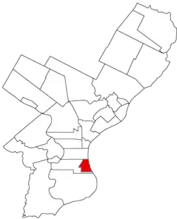 Map of Philadelphia County, Pennsylvania highlighting Southwark District prior to the Act of Consolidation, 1854