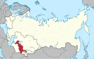 Uzbekistan (red) within the Soviet Union