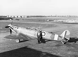Squadron Leader Don Finlay and his Supermarine Spitfire at RAF Hornchurch in January 1941