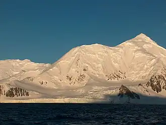 Great Needle Peak from Bransfield Strait, with Serdica Peak in the middle and Mount Friesland in the left background