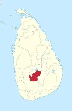 Map of Sri Lanka with Nuwara Eliya District highlighted