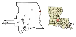 Location of Melville in St. Landry Parish, Louisiana.