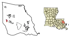 Location of Madisonville in St. Tammany Parish, Louisiana.
