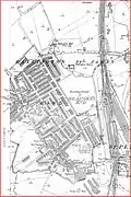 Extract from Ordnance survey map dated 1899 showing part of the St James are west of Northampton railway station