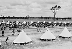 Mounted infantry encamped at Fort Lytton c1899.