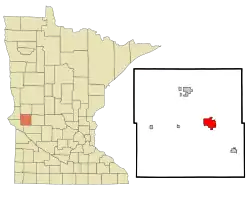 Location of Morris within Stevens County and state of Minnesota