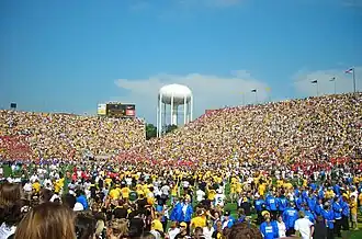 Students rushing renovated Kinnick Stadium following the Iowa-Iowa State game, September 16, 2006