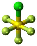 Ball-and-stick model of the sulfur chloride pentafluoride molecule