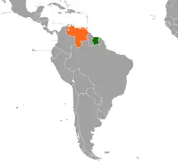 Map indicating locations of Suriname and Venezuela