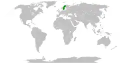 Map indicating locations of Sweden and Taiwan