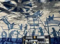 Close-up view of the wall graffiti at T-Centralen station (Blue Line)