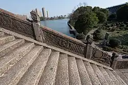 Stone carvings on the fence