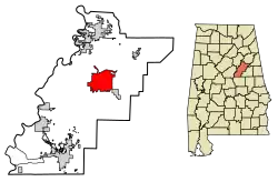 Location of Talladega in Talladega County, Alabama.
