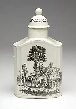 Tea caddy, c. 1770, transfer printed by Sadler and Green.