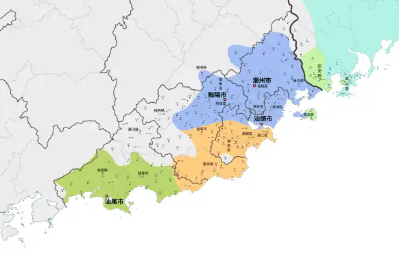 Major dialect groups of Teochew   Northern Teochew   Southern Teochew   Hai Lok Hong Min (sometimes included in Teochew)   Hokkien-Teochew transitional dialects   Chiangchew Hokkien