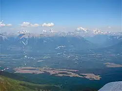 Tête Jaune Cache from summit of Mica Mountain. Mount Robson in background
