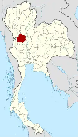 Map showing location of Kamphaeng Phet in lower northern Thailand