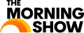 A half-circle on the left appears, representing a sunrise along the horizon. The top circle is gold, with a thicker lower circle in orange, and the remaining negative space in the circle representing an unknowable light. Above the sunrise figure, "THE MORNING SHOW" is rendered in all capital letters, with the "M" slightly obscured by the sunrise figure. The previous program, "Sunrise", uses the same sunrise image, but with the colors reversed to represent the beginning of the day.