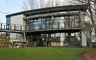 Modern Anderton Boat Lift visitor centre and exhibition building
