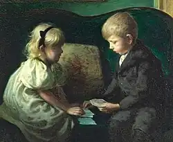 The silversmith and toy designer Kay Bojesen as a child playing cards with his sister Thyra
