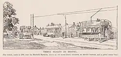 Three stages in travel, newspaper illustration, 1908